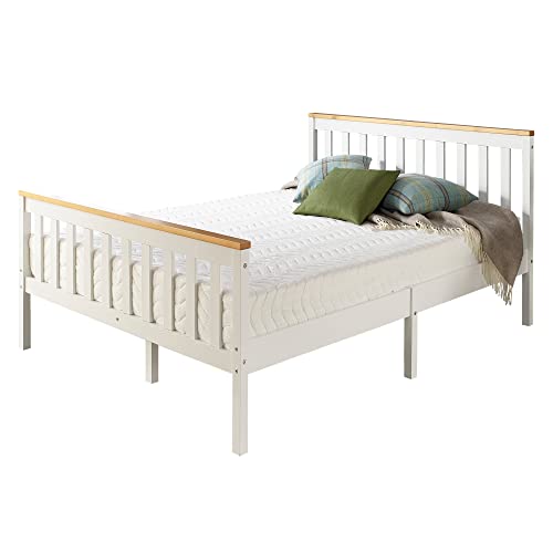 Aspire Beds Atlantic Solid Wood White Shaker Bed Frame with Natural Wood Highlights (Double (135 x 190 cm)) Aspire Beds