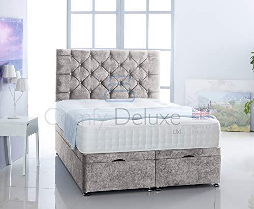 Comfy Deluxe Plain Silver Velvet Ottoman Side Lift Bed Base - We Love Our Beds