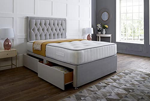 Silver Plush Memory Foam Divan Bed Set With Tufted Mattress, 2 Drawers and Headboard (3FT Single) - We Love Our Beds