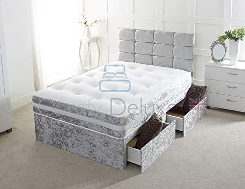 Comfy Deluxe Silver Crushed Velvet 5FT King Size Divan Bed with Mattress - We Love Our Beds