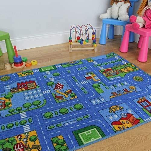 The Rug House Blue Play Village Roads Children's Playroom Rug - We Love Our Beds