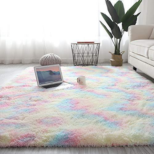 Wongfon Rainbow Rugs for Girls Room, Modern Fluffy Colourful Rugs - We Love Our Beds