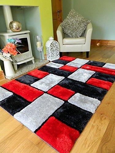 Rugs4Home Modern Red Black Silver Thick Heavy Soft Luxurious Rug - We Love Our Beds