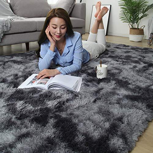 Tinyboy-hbq Fluffy Modern Anti Slip Soft Rugs in Black Grey - We Love Our Beds