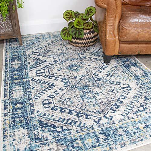 The Rug House Oscar Traditional Navy Blue Aztec Rug Vintage Inspired - We Love Our Beds