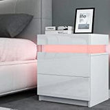 TUKAILAi Bedside Table with LED Light, 2 Drawers and High Gloss Nightstand Bedside Cabinet Table for Bedroom Living Room TUKAILAi