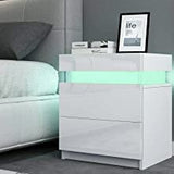 TUKAILAi Bedside Table with LED Light, 2 Drawers and High Gloss Nightstand Bedside Cabinet Table for Bedroom Living Room TUKAILAi