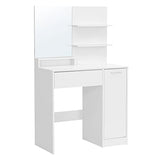 VASAGLE Dressing Table, Vanity Table with Mirror, 1 Drawer, 2 Shelves, Storage Cabinet, Makeup Organiser, White RDT119W01 VASAGLE