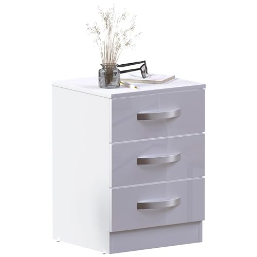 Amazon Brand - Vida Designs High Gloss 3 Drawer Bedside Rectangular Nightstand Cabinet, White, 36 cm D x 40 cm W x 56 cm H Vida Designs