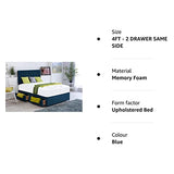 PLAIN VELVET DIVAN BED with ORTHOPAEDIC MEMORY FOAM MATTRESS and 20 INCH SAVANNAH VERTICAL TWO-LINE HEADBOARD!!! (BLUE, 4FT - 2 DRAWER SAME SIDE) Comfy Deluxe LTD