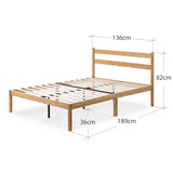 Zinus Ellie Double Bed frame - Bed 135x190 cm -35 cm Height with Underbed storage - Bamboo and Wood Platform Bed frame with Headboard - Brown ZINUS