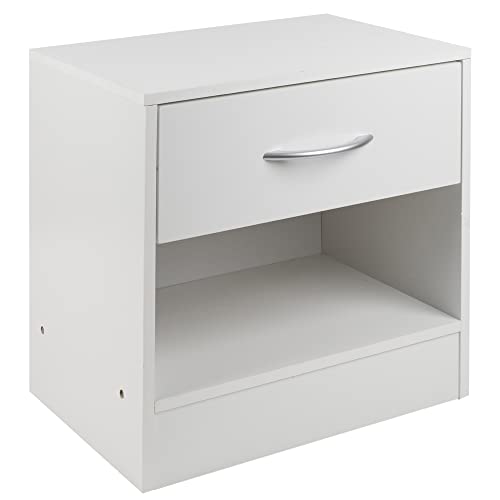 URBNLIVING 1 Drawer Compact Wooden Bedroom Bedside Cabinet Furniture Nightstand Side Table (White) URBNLIVING