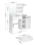 VASAGLE Dressing Table, Vanity Table with Mirror, 1 Drawer, 2 Shelves, Storage Cabinet, Makeup Organiser, White RDT119W01 VASAGLE