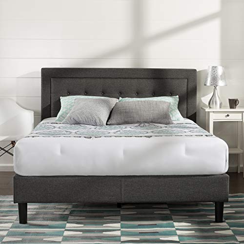 Zinus Dachelle King size Bed frame - Bed 150x200 cm - 35 cm Height - Upholstered Platform Bed frame with Wood slat support - Dark Grey ZINUS