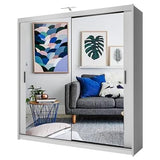 Double Mirror Sliding Door Wardrobe with LED LIGHT 90/120/150/180/203 (White, 203cm) Sliding Wardrobe 4U