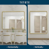 TETOTE 42x36 Inch Gold Mirror for Bathroom, Brushed Metal Frame Vanity Mirror, Brass Gold Rectangle Modern Decorative Wall Mirrors for Entryway Shatterproof (Horizontal/Vertical) TETOTE