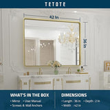 TETOTE 42x36 Inch Gold Mirror for Bathroom, Brushed Metal Frame Vanity Mirror, Brass Gold Rectangle Modern Decorative Wall Mirrors for Entryway Shatterproof (Horizontal/Vertical) TETOTE