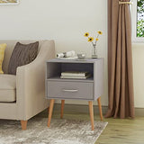 Joolihome Wood Bedside Table Set of 2 Cabinet Storage Nightstands 1 Drawer with Metal Handle, 42 x 42 x 56 cm (Grey, 2) Jooli H