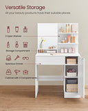 VASAGLE Dressing Table, Vanity Table with Mirror, 1 Drawer, 2 Shelves, Storage Cabinet, Makeup Organiser, White RDT119W01 VASAGLE