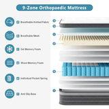 TeQsli Gel Individually Pocket Sprung King Mattress 5FT with Soft Fabric, 10 Inch Hybrid Mattress King for Pressure & Back Pain Relief, Medium Firm Mattress in a Box-150x200x25cm TeQsli