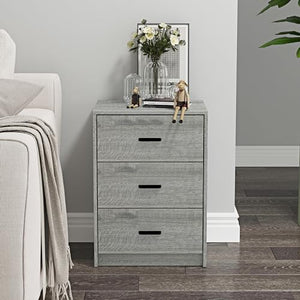 URBNLIVING 3 Drawer Wooden Bedroom Bedside Cabinet (Ash Grey Oak Carcass + Ash Grey Oak Drawers) URBNLIVING