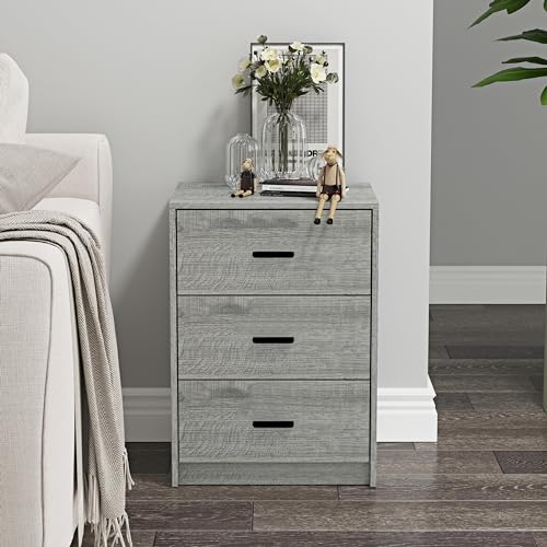 URBNLIVING 3 Drawer Wooden Bedroom Bedside Cabinet (Ash Grey Oak Carcass + Ash Grey Oak Drawers) URBNLIVING