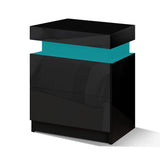 ELFORDSON LED Bedside Table with 2 Drawers and 1 Top Drawer, Bedside Cabinet with 4-side High Gloss, 16 RGB LED Colours, Side Table Nightstand for Bedroom Living Room Home Furniture, Black ELFORDSON