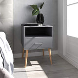 Joolihome Wood Bedside Table Set of 2 Cabinet Storage Nightstands 1 Drawer with Metal Handle, 42 x 42 x 56 cm (Grey, 2) Jooli H