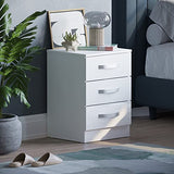 Amazon Brand - Vida Designs High Gloss 3 Drawer Bedside Rectangular Nightstand Cabinet, White, 36 cm D x 40 cm W x 56 cm H Vida Designs