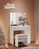 VASAGLE Dressing Table, Vanity Table with Mirror, 1 Drawer, 2 Shelves, Storage Cabinet, Makeup Organiser, White RDT119W01 VASAGLE