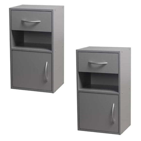 URBNLIVING Set Of 2 Wooden Bedroom Bedside Cabinet Nightstand Side Table w/1 Door 1 Drawer (Gray) URBNLIVING