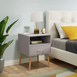 Joolihome Wood Bedside Table Set of 2 Cabinet Storage Nightstands 1 Drawer with Metal Handle, 42 x 42 x 56 cm (Grey, 2) Jooli H
