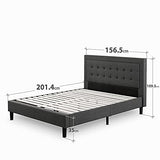 Zinus Dachelle King size Bed frame - Bed 150x200 cm - 35 cm Height - Upholstered Platform Bed frame with Wood slat support - Dark Grey ZINUS