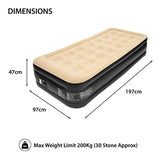 Benross Avenli Twin Size Inflatable Airbed with Built In Electric Pump | Quick & Easy Inflation | Storage Bag Included | Flocked Surface| Camping or Home| 1.96L x 0.97W x 0.47H metres | 88080 Benross