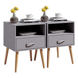 Joolihome Wood Bedside Table Set of 2 Cabinet Storage Nightstands 1 Drawer with Metal Handle, 42 x 42 x 56 cm (Grey, 2) Jooli H