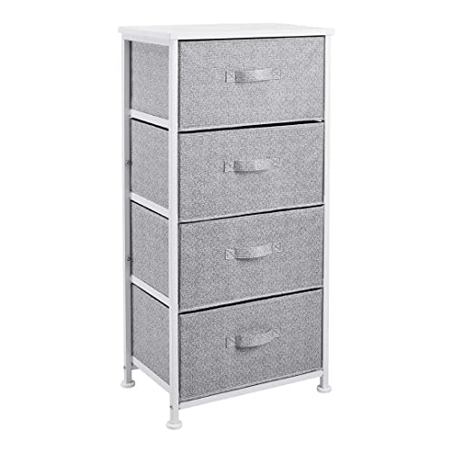 Amazon Basics Fabric 4-Drawer Storage Organiser Unit with Durable Steel Frame and Removable Drawers, White Amazon Basics