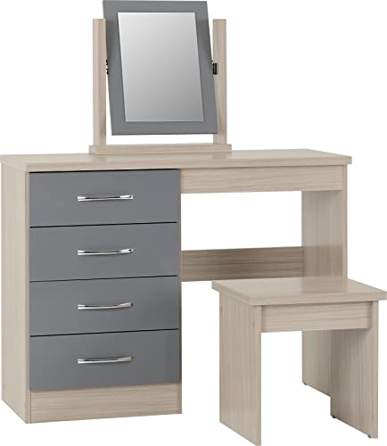 Seconique Nevada Dressing Table Set in Grey Gloss/Light Oak Effect Veneer Seconique