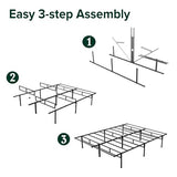 Zinus Justin Double Bed frame - Bed 135x190 cm - 36cm Height - Metal bed frame with Underbed storage and steel slat support - Black ZINUS