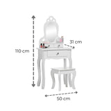 Runesol Girls Dressing Table (Age 3-7yrs) With Mirror and Stool, Children White Wooden, Kids Vanity Table with Crystal Knobs, Childs Dresser, Christmas Girl Gift, Kid Dressing Table Set Runesol