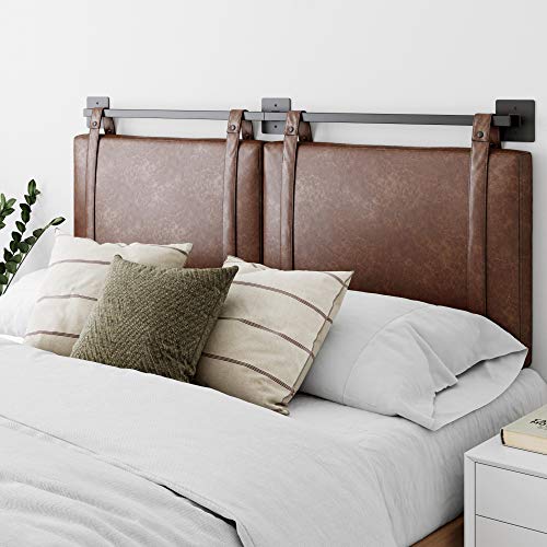 Nathan James Headboard, Metal Engineered Wood Fabric, Brown Faux Leather, California_King Nathan James