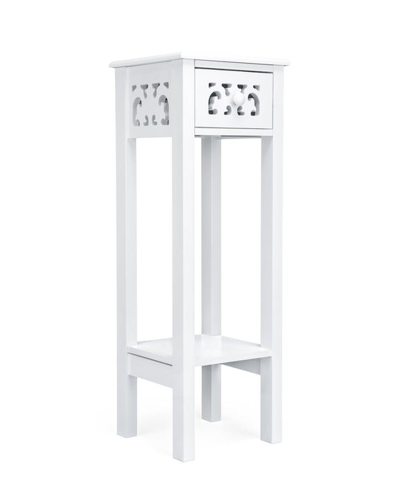 woodluv Bedside Table, Side Table, Tall Telephone Table, Drawer Storage unit, End Table, for Bedroom, Living Room - White woodluv