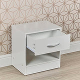 URBNLIVING 1 Drawer Compact Wooden Bedroom Bedside Cabinet Furniture Nightstand Side Table (White) URBNLIVING
