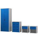 AFN Home Delvito 4 Piece Bedroom Furniture Set - Includes Wardrobe, 5 Drawer Chest, Bedside Cabinet (Blue on White) AFN Home
