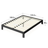 Zinus Arnav Double Bed frame - Bed 135x190 cm - 26 cm Height with Underbed storage - Metal Bed frame with Wood slat support - Black ZINUS