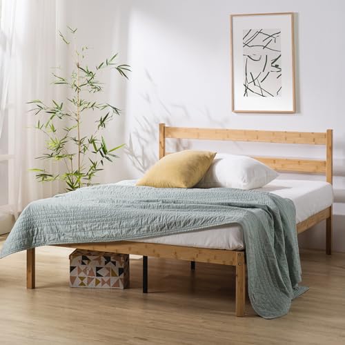 Zinus Ellie Double Bed frame - Bed 135x190 cm -35 cm Height with Underbed storage - Bamboo and Wood Platform Bed frame with Headboard - Brown ZINUS