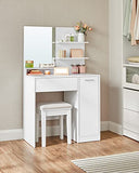 VASAGLE Dressing Table, Vanity Table with Mirror, 1 Drawer, 2 Shelves, Storage Cabinet, Makeup Organiser, White RDT119W01 VASAGLE