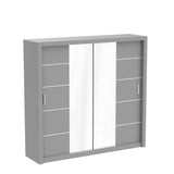 OSLO Modern Mirror sliding door wardrobe with LED Light Width 150cm/180cm/203cm (Grey, 203cm) OSLO