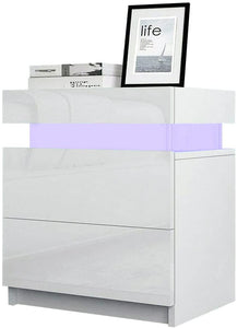 TUKAILAi Bedside Table with LED Light, 2 Drawers and High Gloss Nightstand Bedside Cabinet Table for Bedroom Living Room TUKAILAi