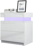 TUKAILAi Bedside Table with LED Light, 2 Drawers and High Gloss Nightstand Bedside Cabinet Table for Bedroom Living Room TUKAILAi