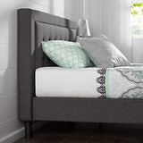 Zinus Dachelle King size Bed frame - Bed 150x200 cm - 35 cm Height - Upholstered Platform Bed frame with Wood slat support - Dark Grey ZINUS